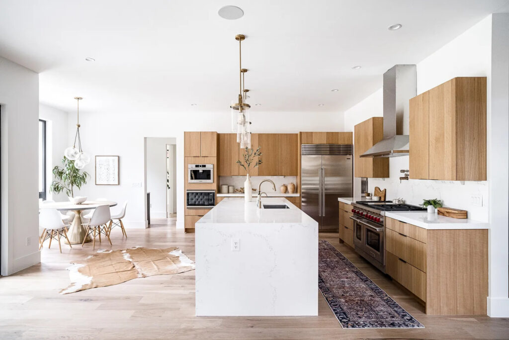 Completed light kitchen with expansive island