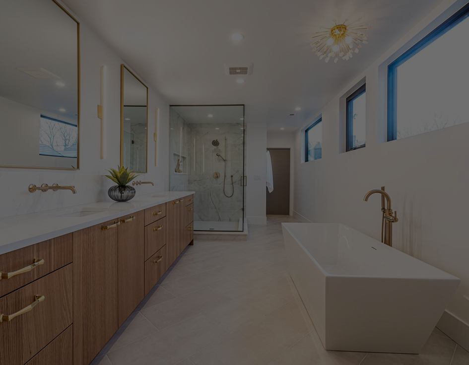Finished bathroom with contemporary vanity and tile